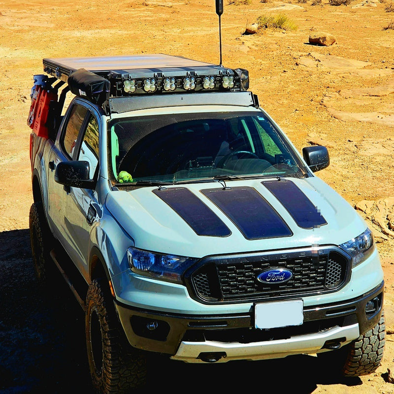 تحميل الصورة إلى عارض المعرض، Ford-Ranger-Lensun-110W-12V-Hood-Flexible-Solar-Panel-1