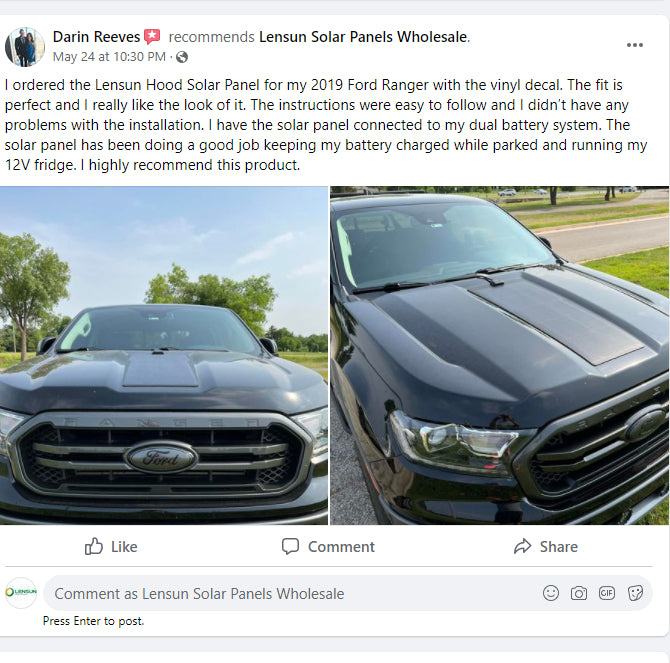 Load image into Gallery viewer, Ford Ranger (2019-2022) Lensun 45W Hood Flexible Solar Panel