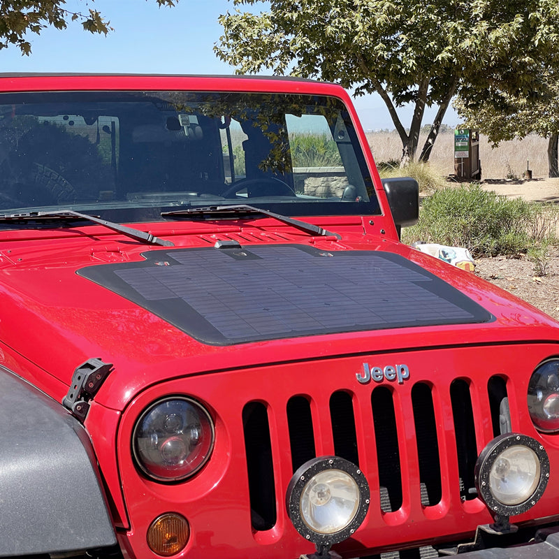 Load image into Gallery viewer, Jeep Wrangler JK Lensun 105W Hood/Bonnet Flexible Solar Panel