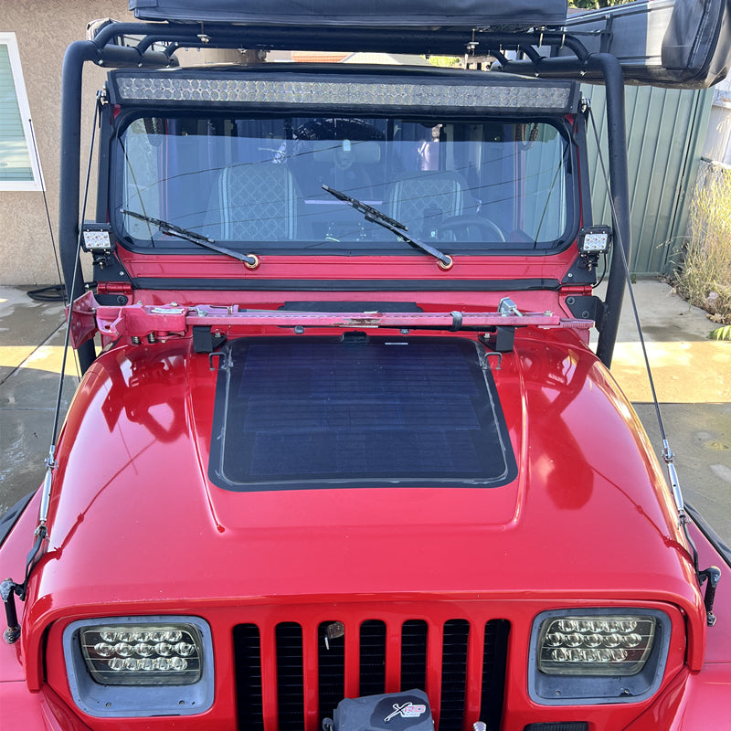 تحميل الصورة إلى عارض المعرض، Jeep Wrangler YJ (1987-1995) Lensun 65W Hood Flexible Solar Panel