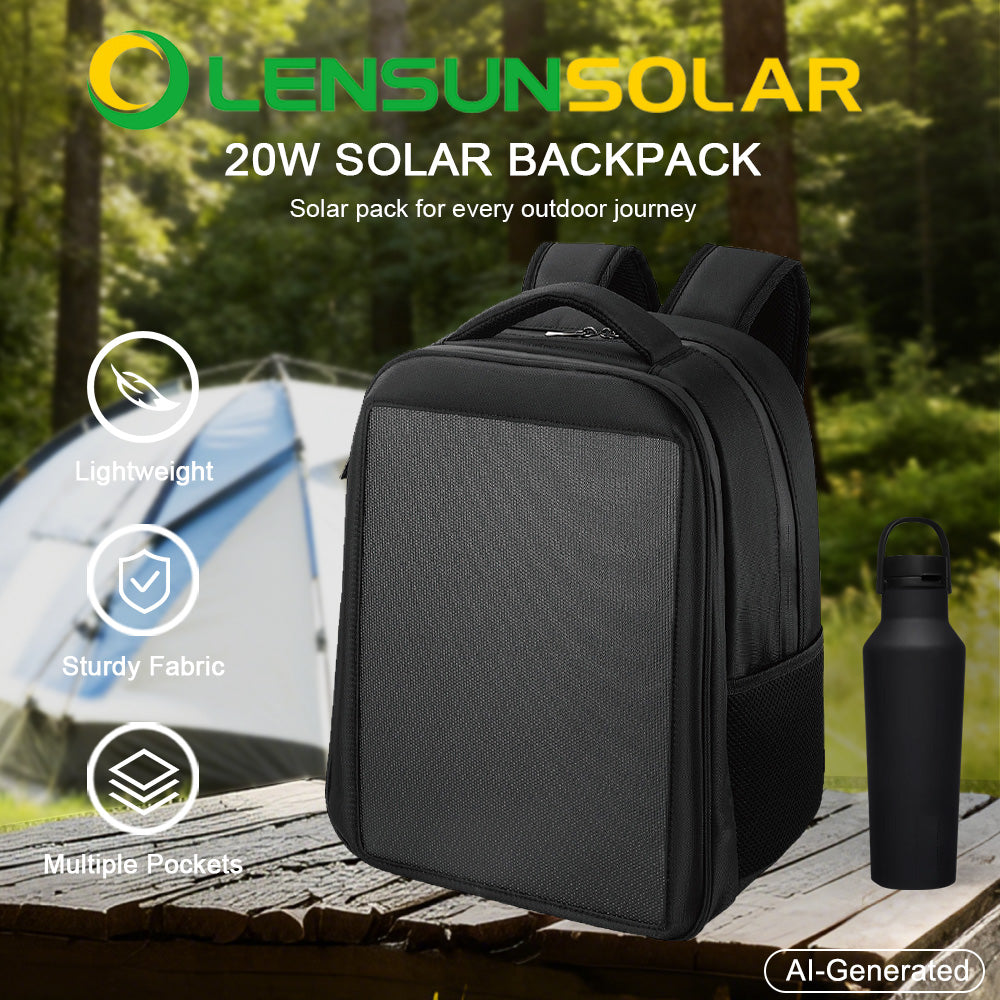 Lensun 20W Waterproof Solar Backpack, USB & Type-C Port – LensunSolar