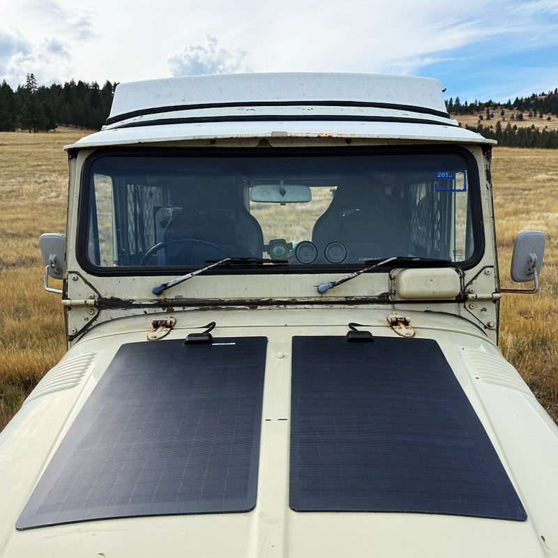 تحميل الصورة إلى عارض المعرض، Toyota-Land-Cruiser-FJ40-Lensun-80W-Bonnet-Flexible-Solar-Panel