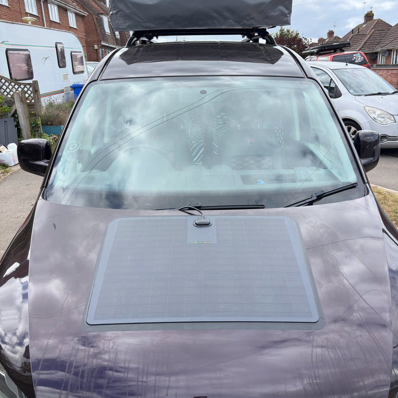 تحميل الصورة إلى عارض المعرض، VW_Caddy_3rd_Gen_Lensun_60W_Bonnet_Flexible_Solar_Panel-1