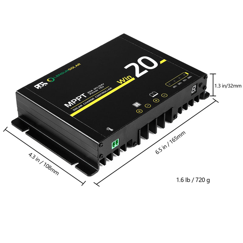 تحميل الصورة إلى عارض المعرض، وحدة تحكم في الطاقة الشمسية MPPT 20A مقاومة للماء من Lensun مع مشابك البطارية