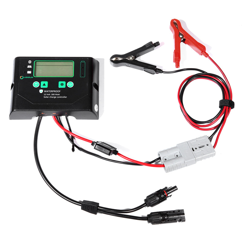 Load image into Gallery viewer, Lensun 300W 12V Waterproof PWM Solar Controller With Battery Clips