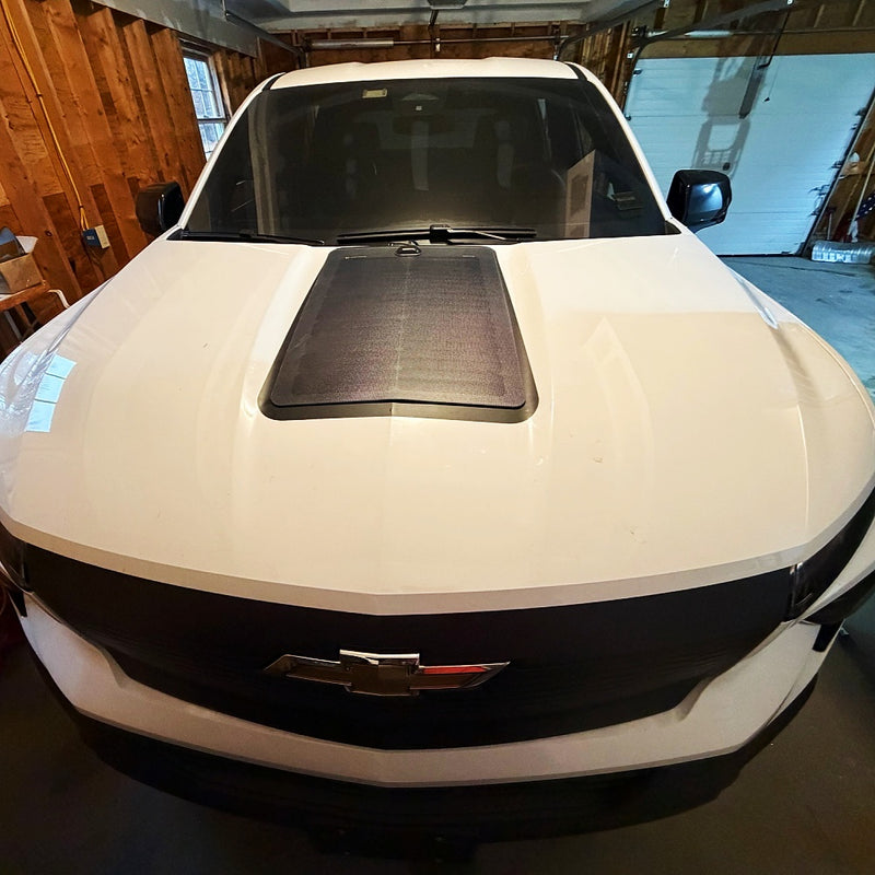 Load image into Gallery viewer, Chevrolet_Silverado_EV_truck_Lensun_60W_Hood_Solar_Panel
