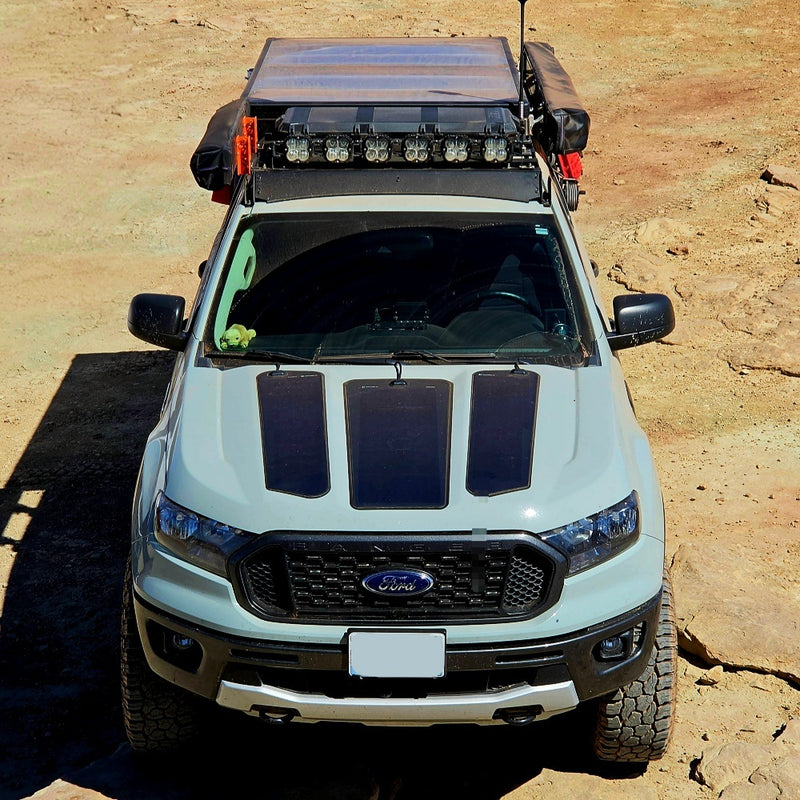 تحميل الصورة إلى عارض المعرض، Ford-Ranger-Lensun-110W-12V-Hood-Flexible-Solar-Panel-2
