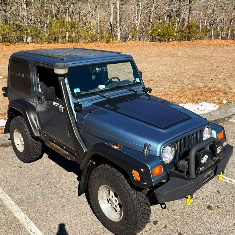Load image into Gallery viewer, Jeep_Wrangler_TJ_Lensun_82W_Hood_Flexible_Solar_Panel_1
