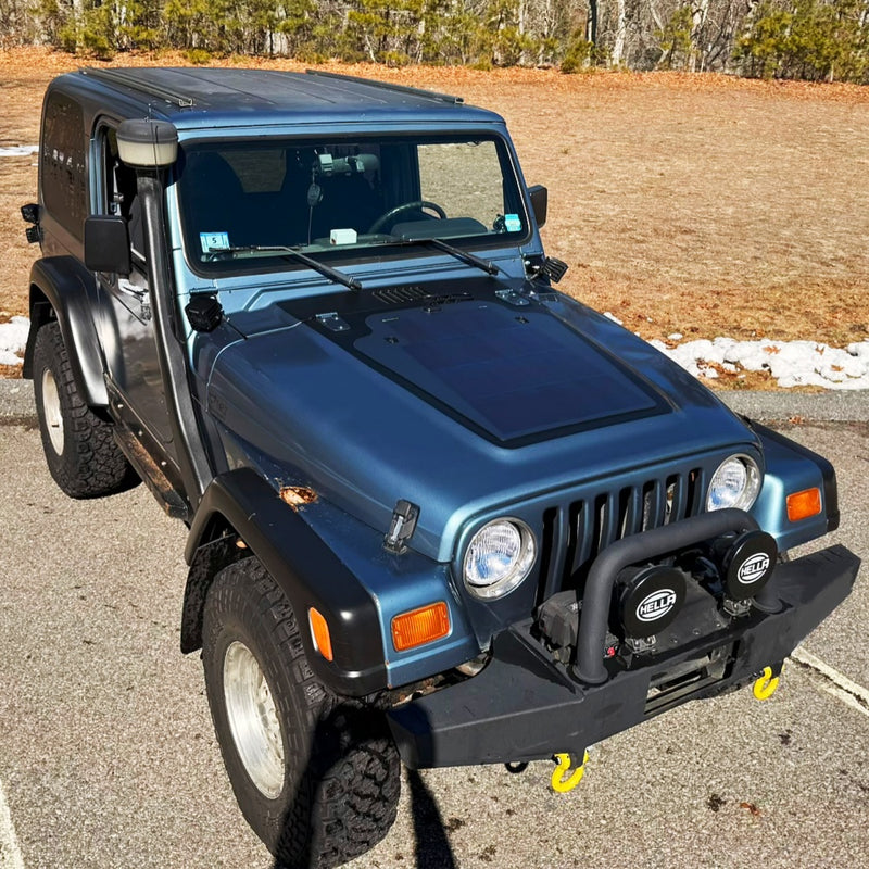 Load image into Gallery viewer, Jeep_Wrangler_TJ_Lensun_82W_Hood_Flexible_Solar_Panel_2
