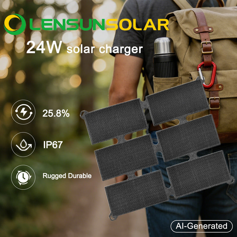 Load image into Gallery viewer, Lensun-24W-Waterproof-Solar-Charger
