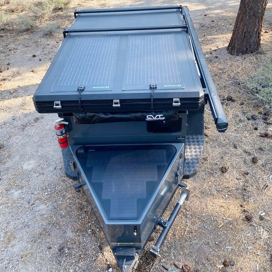 TurtleBack Expedition Trailers Storage Box LensunSolar 62W 12V Flexible Solar Panel