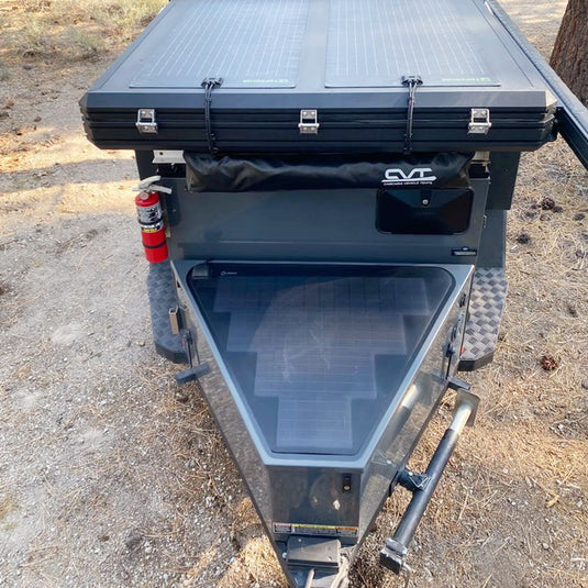 TurtleBack Expedition Trailers Storage Box LensunSolar 62W 12V Flexible Solar Panel