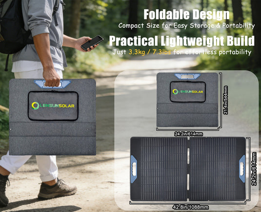 مجموعة لوحة شمسية قابلة للطي بقوة 200 واط و12 فولت من Lensun مع وحدة تحكم شمسية MPPT مقاومة للماء