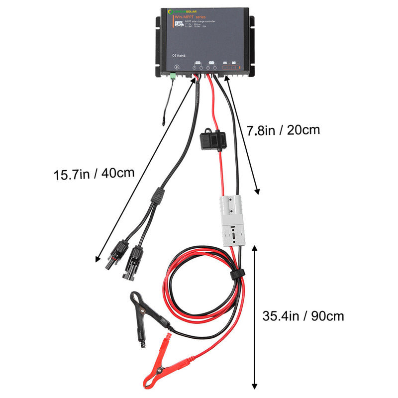 تحميل الصورة إلى عارض المعرض، وحدة تحكم في الطاقة الشمسية MPPT 20A مقاومة للماء من Lensun مع مشابك البطارية
