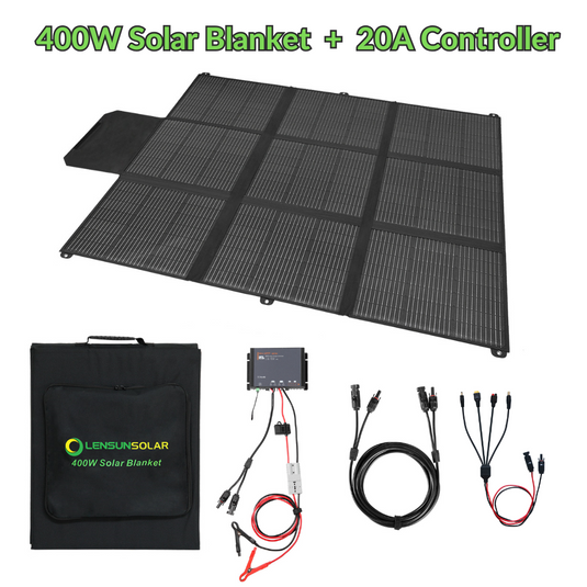 LensunSolar 400W 36V Solar Blanket for 24V Battery or Power Station