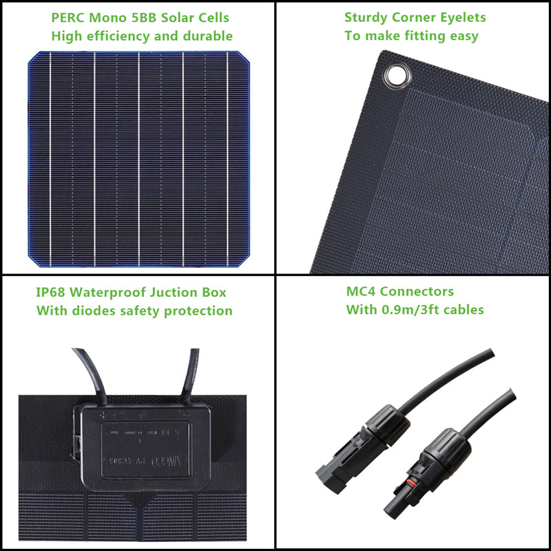 Chargez l&#39;image dans la visionneuse de la galerie, Panneau solaire flexible noir LensunSolar 80 W 12 V
