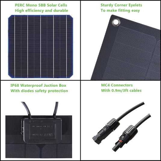 LensunSolar 80W 12V Vollschwarz Flexibles Solarpanel