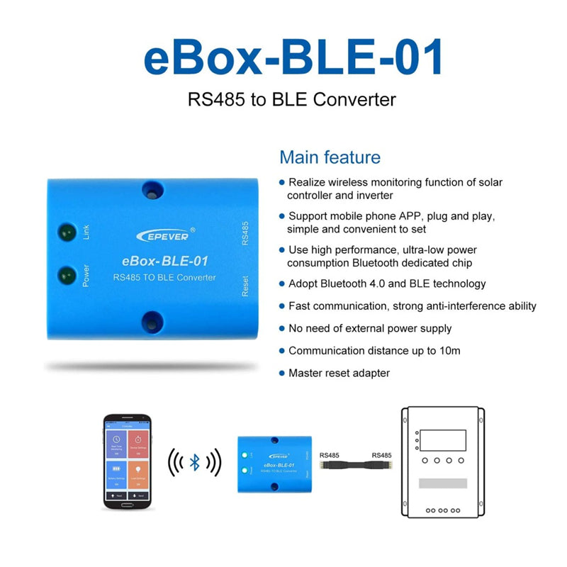 Chargez l&#39;image dans la visionneuse de la galerie, Contrôleur solaire MPPT étanche 10 A avec adaptateur Bluetooth eBox pour batterie au lithium (LiPO4) et au plomb Tracer 2606BP
