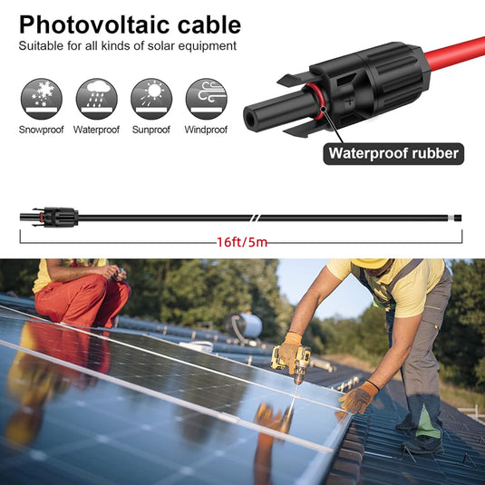 One Pair(2PCS) 5m 16ft Solar Panel Extension Cable with Connectors